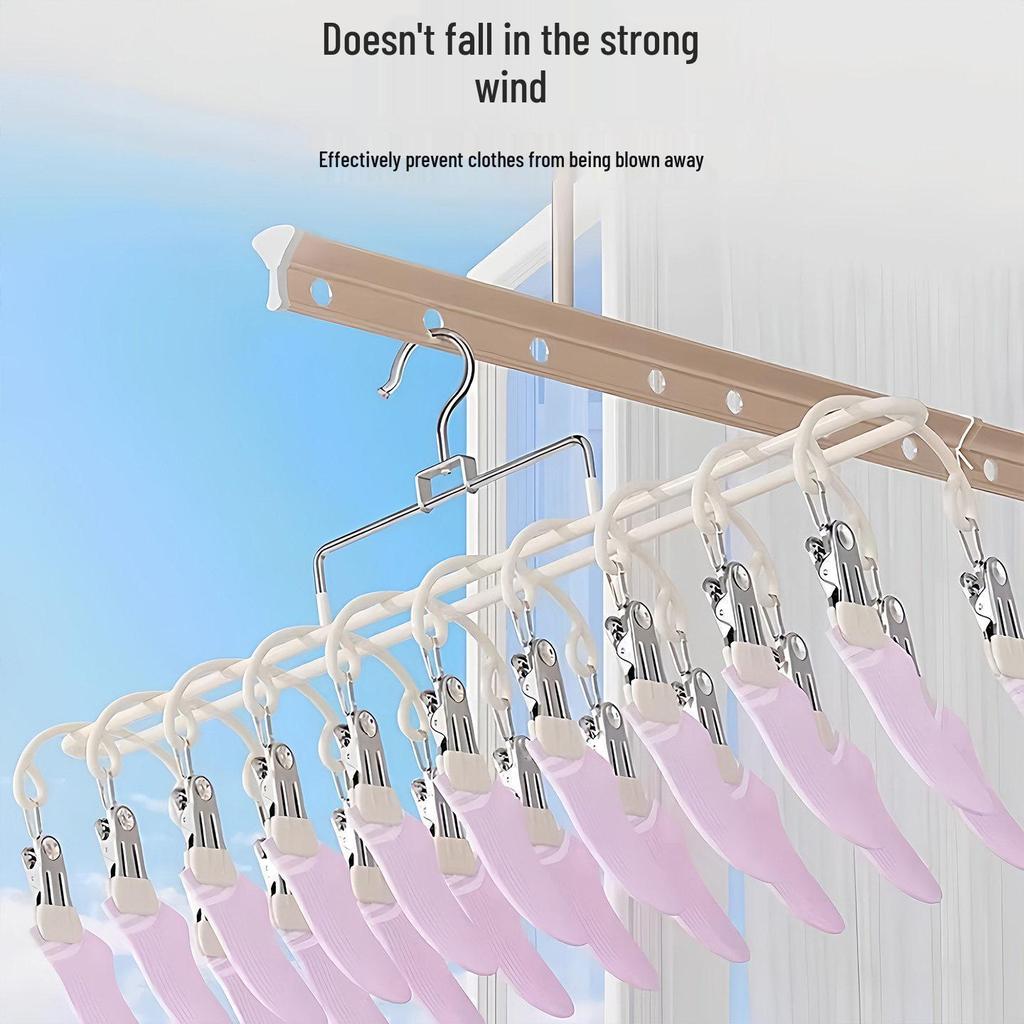 Stainless Steel 20-Clip Sock & Underwear Drying Rack – Windproof Balcony Clothes Hanger