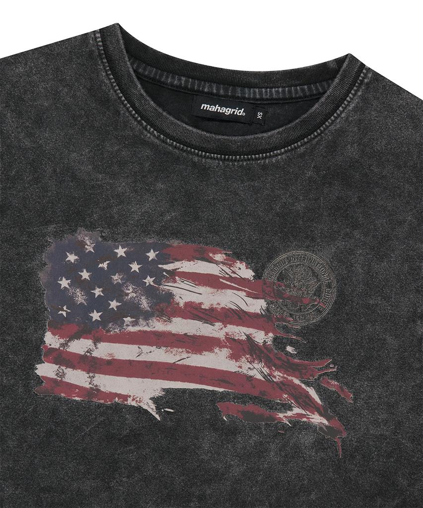 MAHAGRID Washed Flag Crop Tee Black(Mg2Gmft541A)