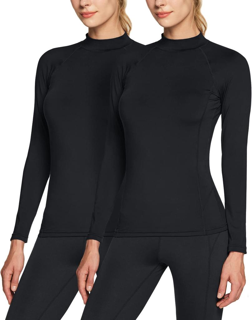 Tesla Sports and Long Sleeve Compression Perfect for and Yoga Women's High-Neck Undershirt, 2-Piece Set, Fleece-Lined, Moisture-Wicking, Quick-Drying,