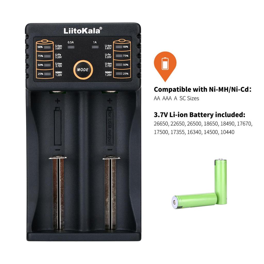 LiitoKala Lii-202 18650 Charger 1.2V/3.7V/3.2V/3.85V 21700 20700 2665014500 16340 NiMH Li-ion Battery Smart Charger