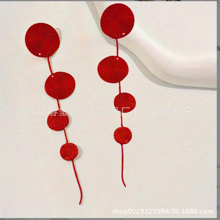 

1 пара золотисто-желтых серег-дисков с леопардовым принтом и узором биения, темпераментный дизайн с кисточками, модная классическая инновация красный