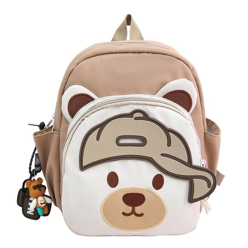 

Children Bear Cartoon Backpack Nylon Material Curved Shoulder Straps Use School хакі