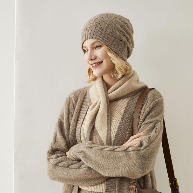 Damen 100% reiner Kaschmir Dreiecksschal: Stilvoller und warmer perforierter Schlauchschal für Herbst/Winter