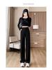 Women's Wide-Leg Black Summer Trousers - Lightweight, Straight Drape Suit Pants