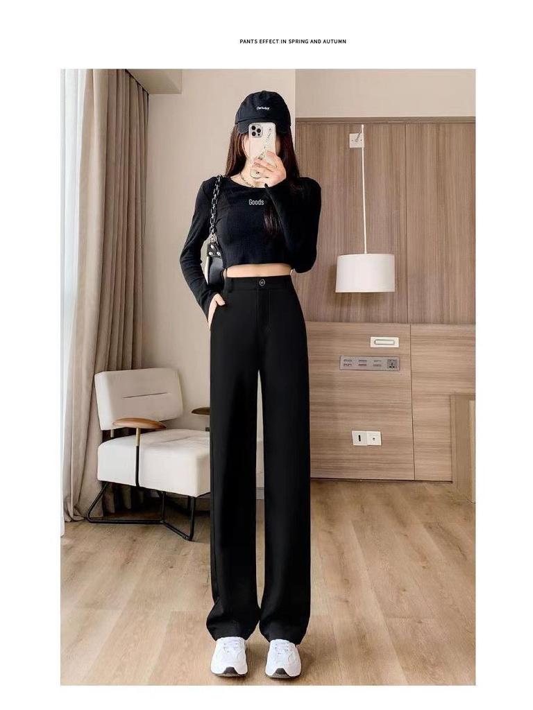 Women's Wide-Leg Black Summer Trousers - Lightweight, Straight Drape Suit Pants