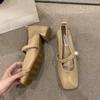 French thick heel with Mary Jane shoes women's shoes 2025 spring and autumn square head with skirt single shoes versatile single shoes