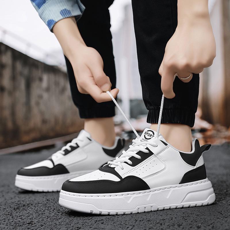 Men's shoes spring and summer fashion trend versatile leather platform white shoes men's youth casual sports board shoes