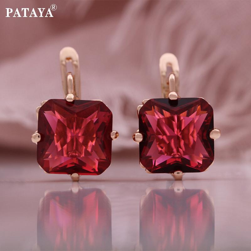 PATAYA Rose Gold Color Inlaid Artificial Zircon Square Sweet Girl Earrings