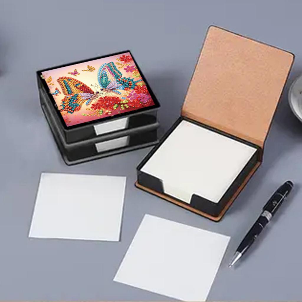 PU DIY Crystal Art Sticky Notes Holder with 160 Sheets Crystal Art Note Box for Home Office and Supplies