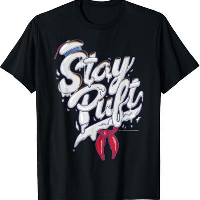 Ghostbusters Stay Puft Marshmallow Man Stil Schrift T-Shirt T-Shirt