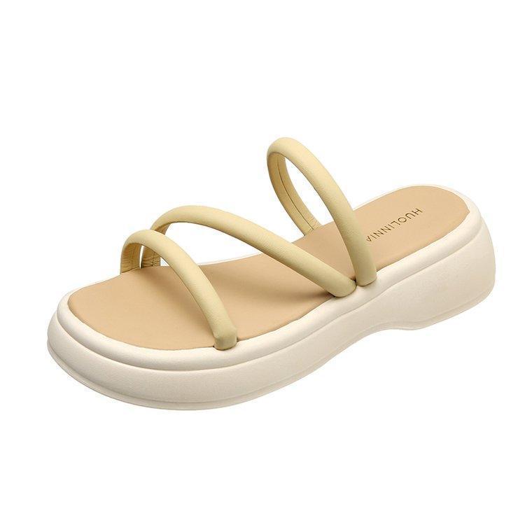 

Женские шлепанцы на платформе, летняя новинка 2025 года, французские сандалии-перекрестки с высоким каблуком, пляжные римские сандалии, супермодные сандалии 40 жёлтый