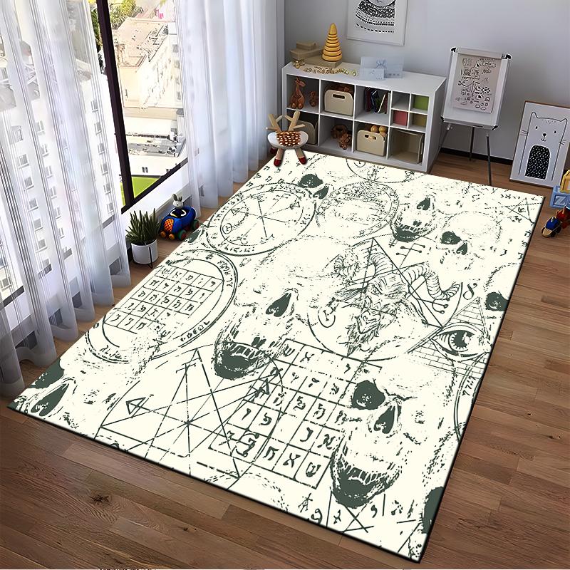 Occult Symbols and Skulls Pattern Rug Non-slip rug suitable for living room and bedroom sofas