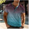 European and American semi-cardigan, casual short-sleeved digital printing slim-fit pullover Henry T-shirt top men's clothing