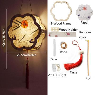 Wooden Mid-Autumn Festival Lantern Creative LED Light Handmade Hanging Lamp Chinese Style Glowing DIY Flower Lamp Mid-autumn