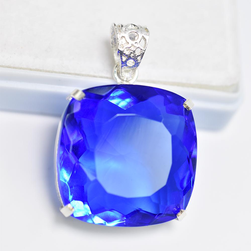 

Lab Created 91.9 Ct CERTIFIED Sapphire 925 Sterling Silver Blue Gems Pendant MY-PD-152-NS 27.5 mm Approx.