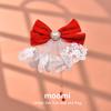 New Year Red Velvet Bow Hair Clips for Girls - Heart Design