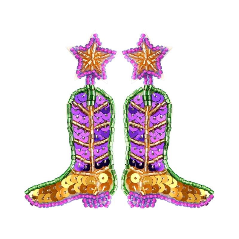 

Stylish Boots/Crown Shapes Earrings Multicolor Sequins Beads Ear Studs Carnival Themed Ear Pendant Jewelry for Women 1