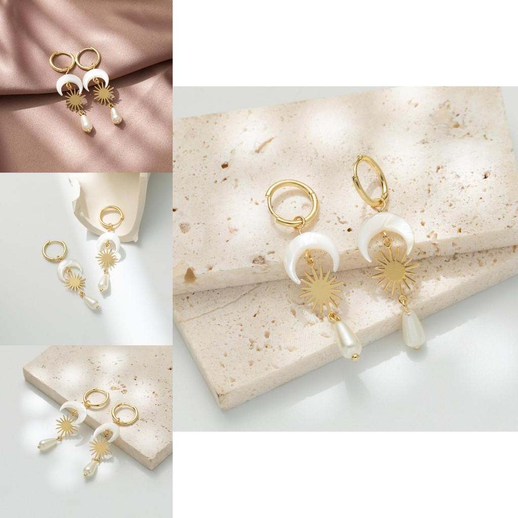 Modern Fashion Moon Teardrop Earrings For Women With Shell Accents