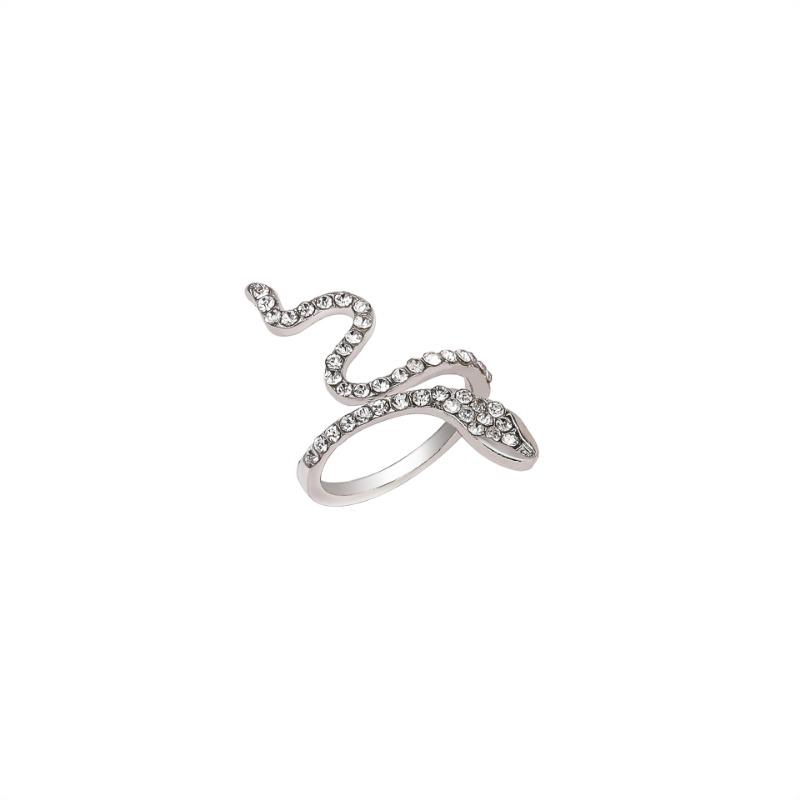 Silver Color Snake Ring Fashion Women Shinning Zircon Open Adjustable Animal Rings Girls Daily Party Jewelry Accessories Gifts