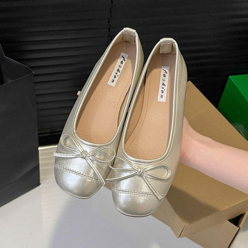 French bow round head ballet shoes fairy shoes flat gentle evening shoes summer new women's small single shoes
