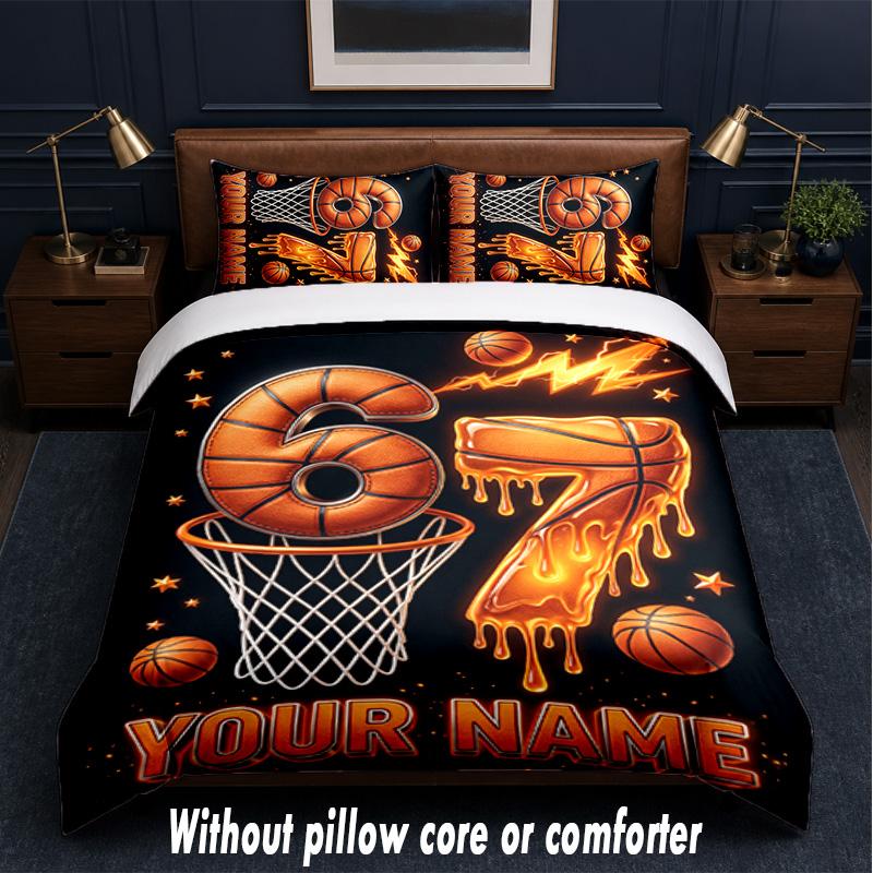 Basketball Theme Custom Text Or Name 3Pcs Bedding Set,1 Flat Sheet & 2 Pillowcases Personalized Home Bedding