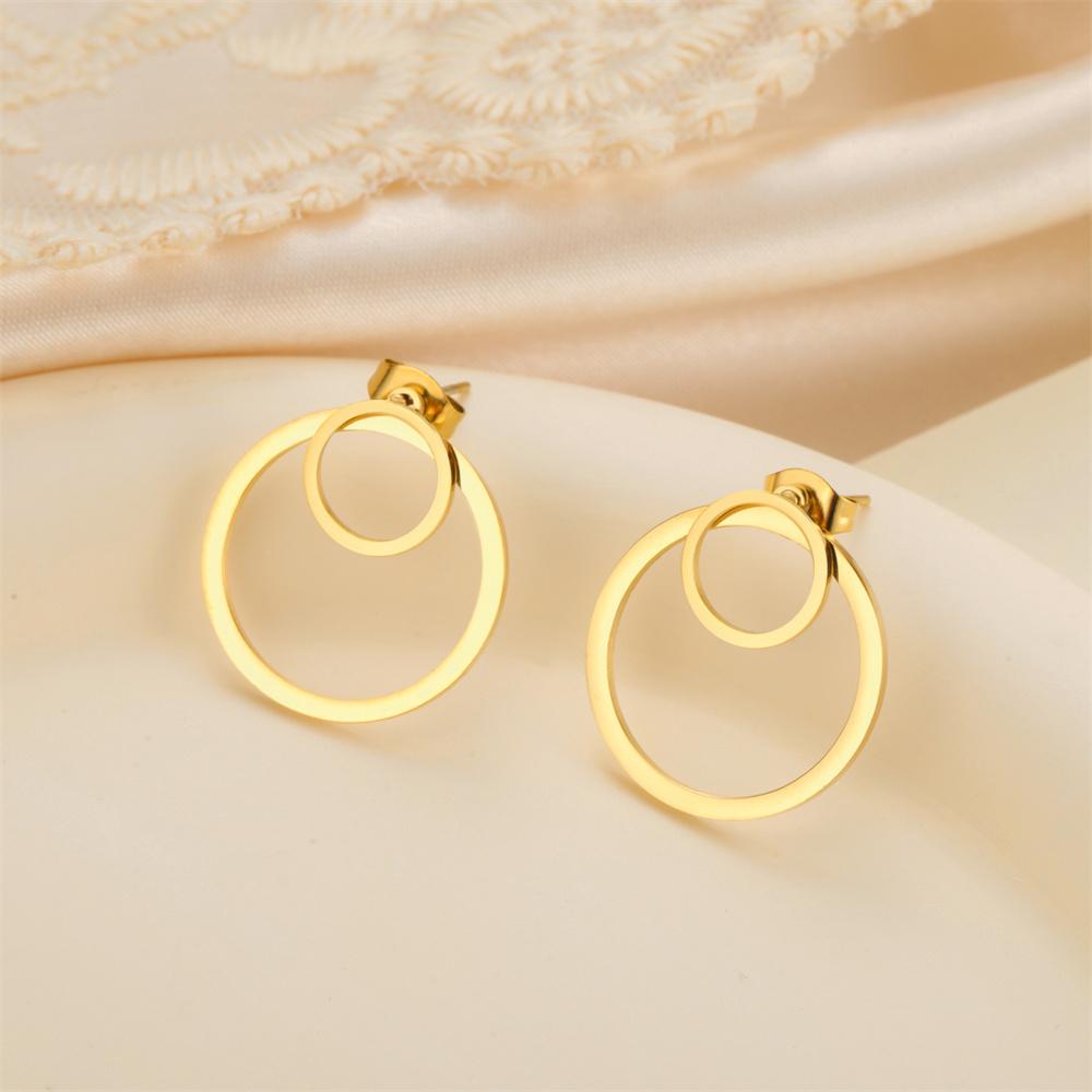 My Shape Double Circle Round Stud Earrings Geometric Earrings Stainless Steel Earrings Minimalist Front Back Earrings Jewelry