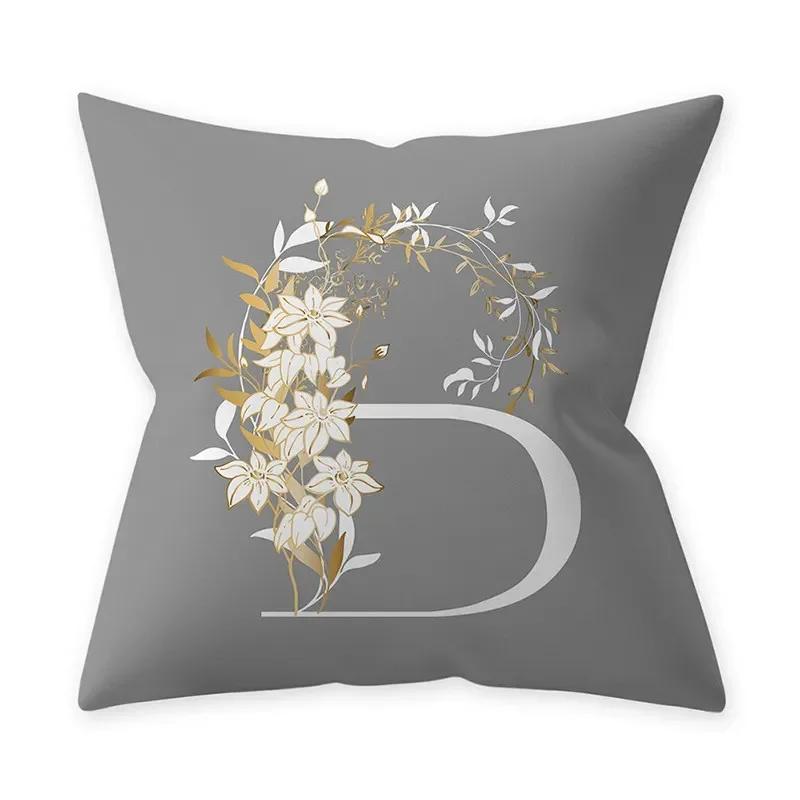 Grey Alphabetic Cushion Cover Polyester Cushion Cover Flowery Print Sofa Decoration Cushion  Home Decor Pillow Cover 45x45cm