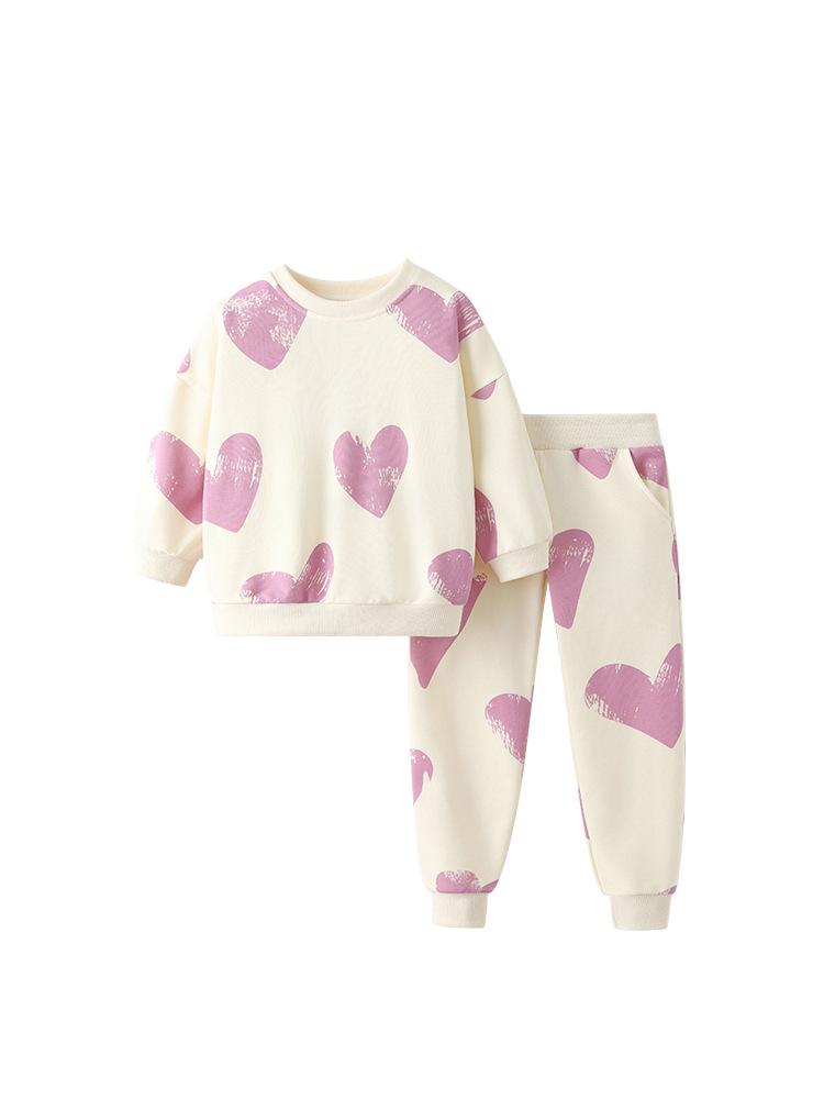 Malwee Girls' Hoodie Set - Stylish Casual Round Neck, Long Sleeve, Two-Piece Outfit for Autumn/Winter