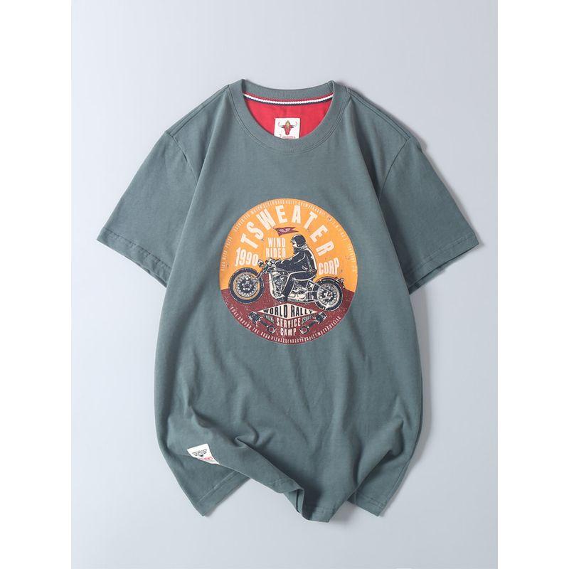 Vintage Motorcycle Print Short-Sleeve T-Shirt for Men, Pure Cotton, Niche Loose-Fitting Trendy Tee, Surplus from Japanese Export