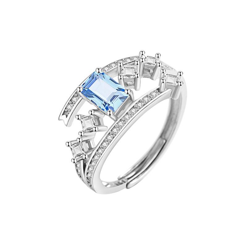 Retro High-end S925 Sterling Silver Ring Natural Topaz Crystal Personality European Style Women Band