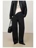 Women's Elegant Wool-Blend Dark Grey High-Waisted Loose Straight-Leg Trousers, 2025 Autumn/Winter Collection