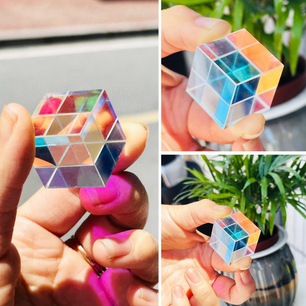 Seimeinoki Prism Cube Sada 4 optických skleněných kostek K9 Crystal Transparent Colorful Dichroic for Light Teaching Tool 4, Sizes, Prism, Material, Prism,