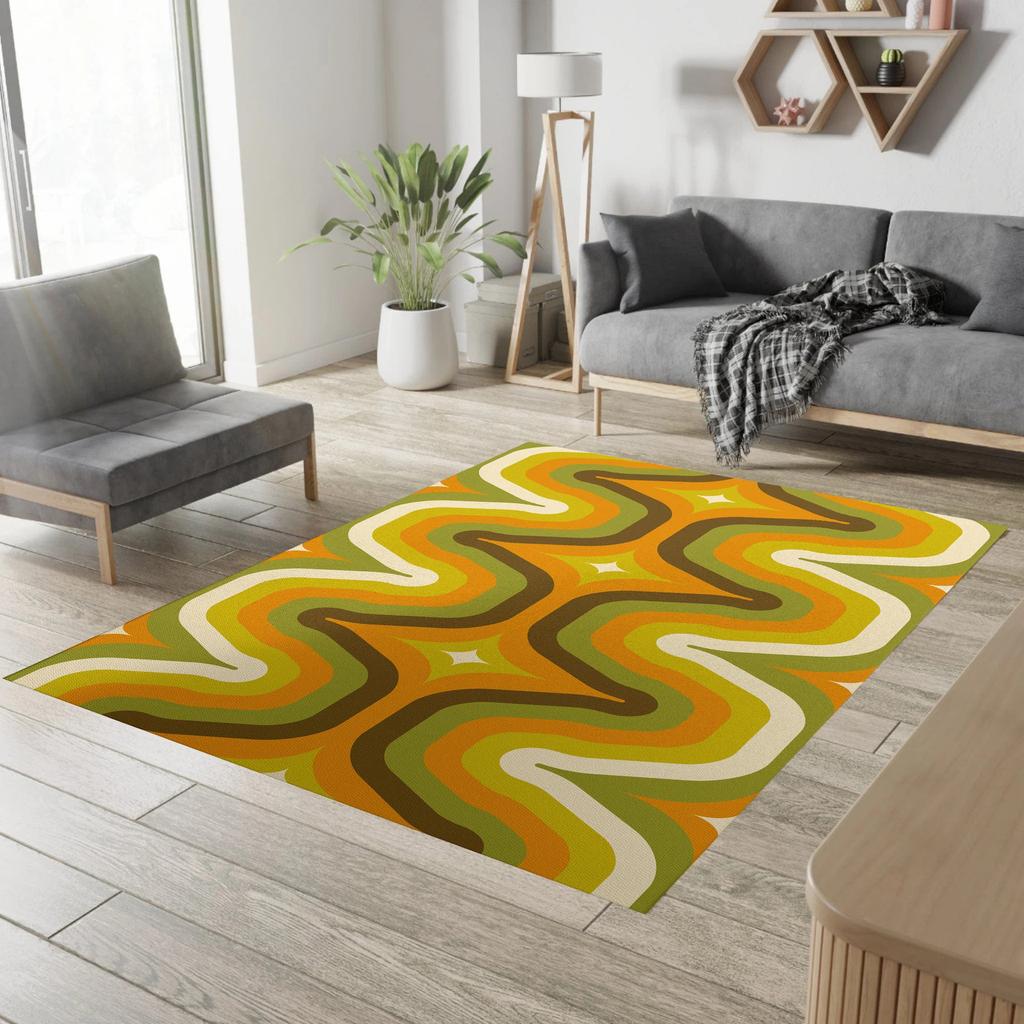 70er Jahre Retro Abstrakte Kunst Teppich Rutschfester Teppich für Schlafzimmer Balkon Flur Eingang Heimdekoration Ästhetische Zimmerteppiche