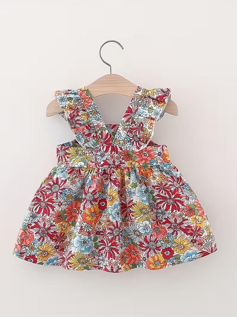 2Pcs Toddler Girls Flower Print Dress and Handbag Set Casual Sleeveless Sundress Summer Beach Party Clothing
