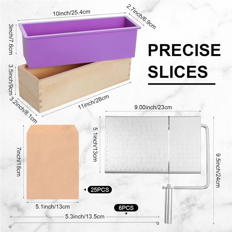 Wire With Scale Soap Cutter And Mold Making Kit Including 42 Oz Silicone Molds And 25 Paper Packaging Bags DIY Gift Craft