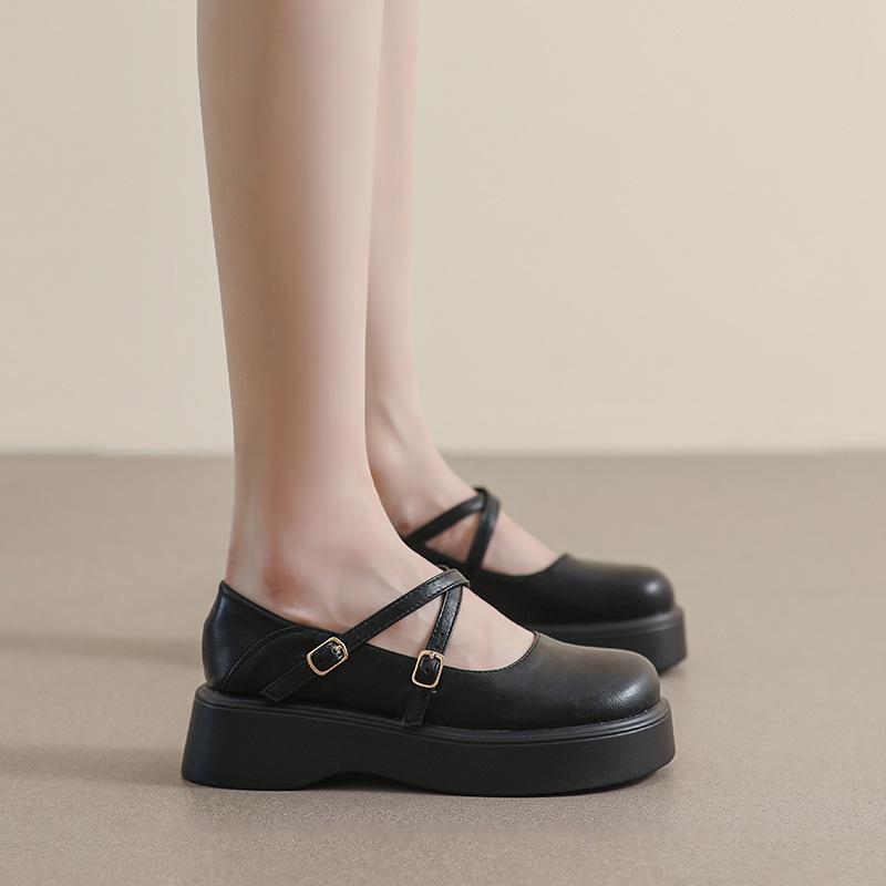 

French Mary Jane small leather shoes women s platform college style jk single shoes round head British loafers large size women s shoes 4143 33 чёрный