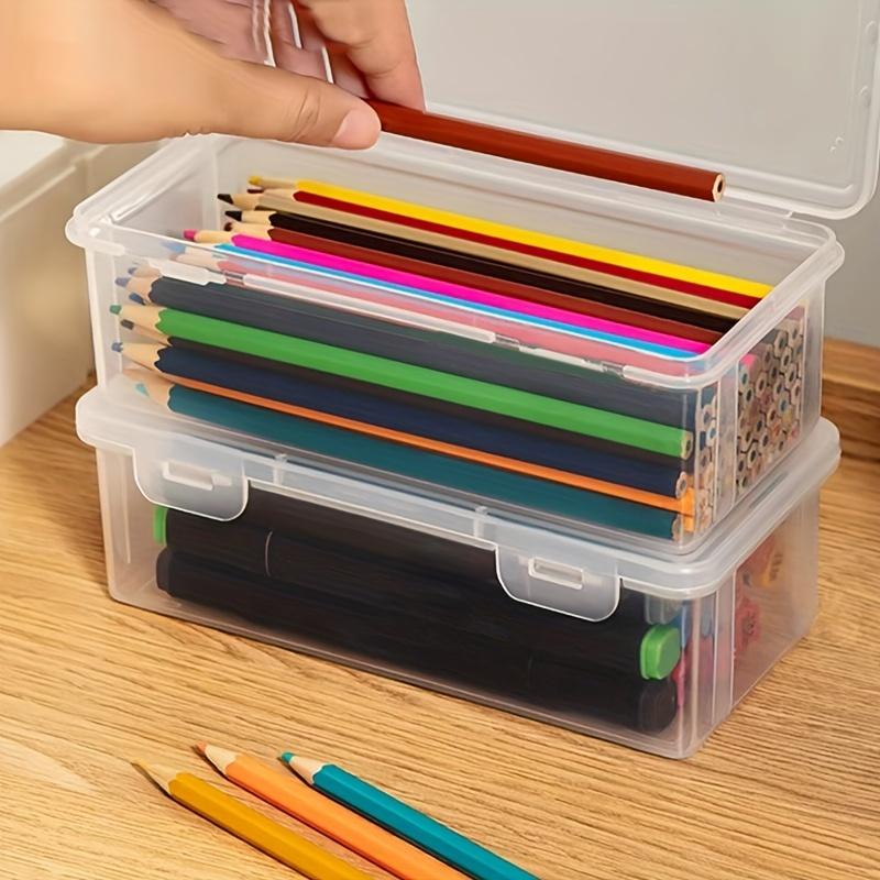 6pcs Translucent Pen Case Storage Boxes Large Capacity Lightweight Portable School Supplies Storage Pen Boxes Organizer Box