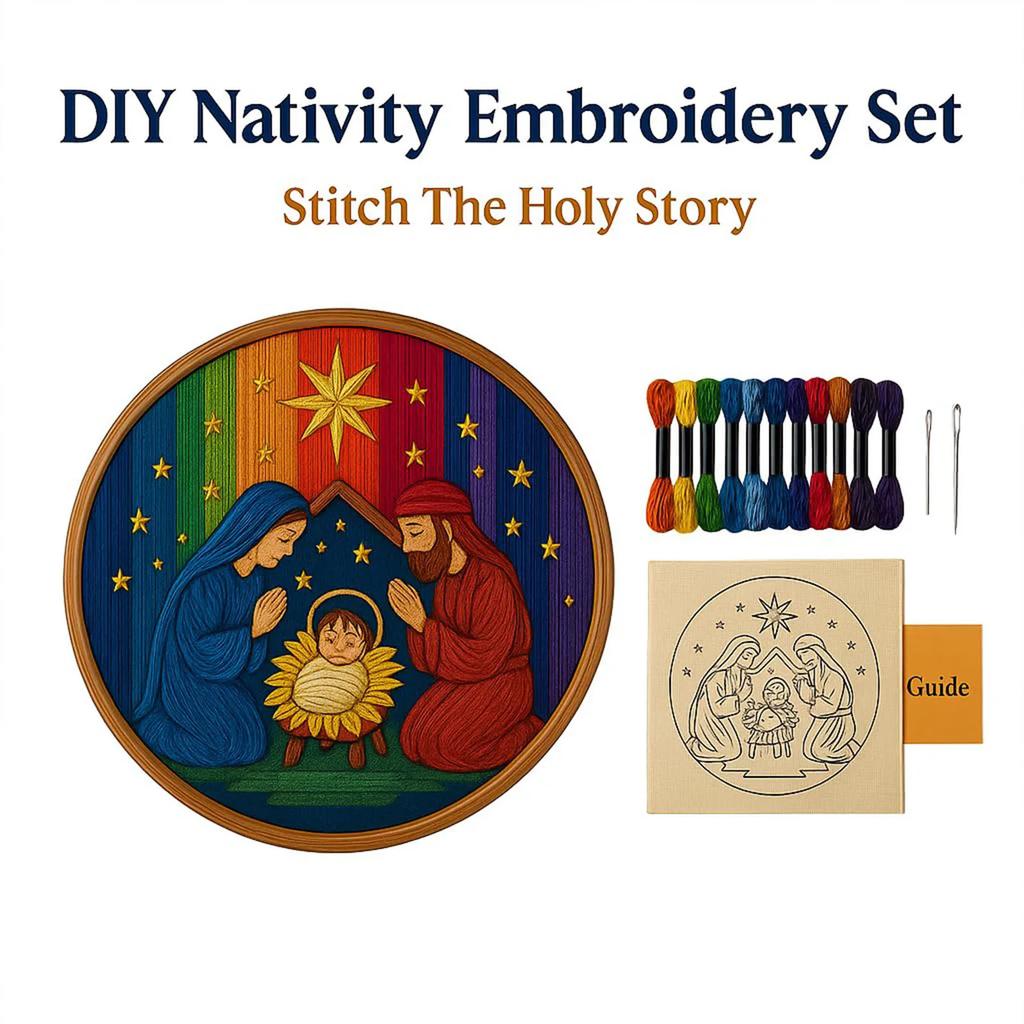 Creative Christmas DIY Embroidery Material Package Set With Stamped Patterns For Beginners Nativity Scene Cross Stitch Set Gifts