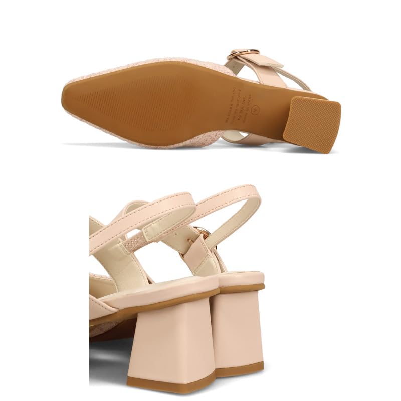 Pumps with Wide Chunky Square Comfortable To Walk Flattering Stable and Easy To Wear Strap, Belt, Heel, Tweed, Toe, In, Fit, (61122)
