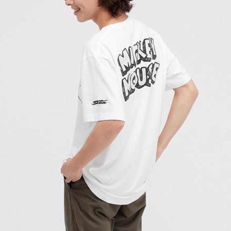 Uniqlo Mickey Mouse Print Crew Neck Straight T-Shirt Unisex Tops White 446225-00