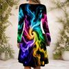 Women Criss Cross V Neck Long Sleeve Galaxy Nebula Printed Fitted Curved Hem Dress
