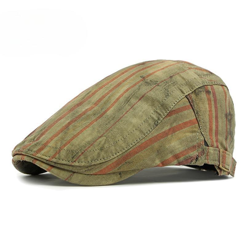 2025 New Distressed Striped Flat Cap for Men Women Individual Graffiti Ink Mark Beret British Retro Newsboy Hat Breathable Summer Cabbie Hat