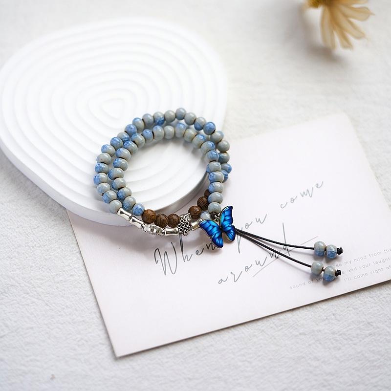 Jingdezhen Ceramic Bracelet New Chinese Style Student Antique Double Circle Beaded Bracelet Jewelry Hand-woven