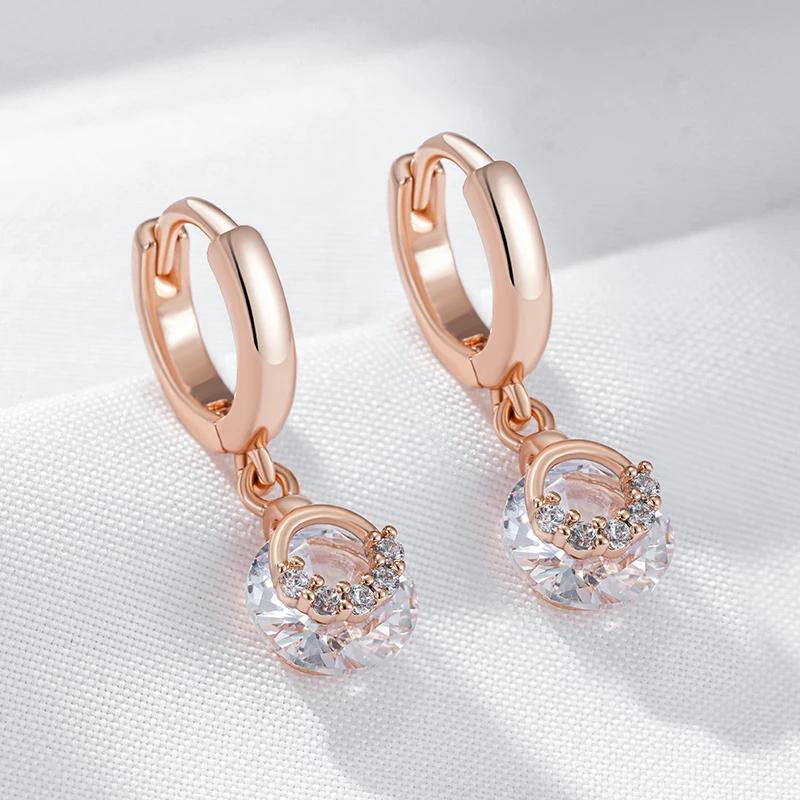 Women Golden Hoop Earrings Match White Zircon Round Pendant Girls Sparkling Accessories Party Fashion Jewelry