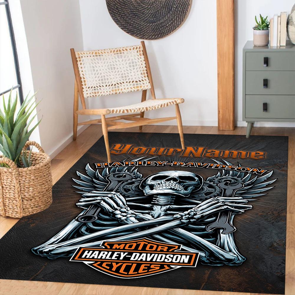 Harley-davidson Motorcycles Customizable Name Carpet Perfect for Decorate Room Entryway Bedrooms Dining Room Anti-slip Rug Office Home Decor