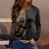 Women's Halloween Print Long Sleeve Top with Round Neck and Hem Slit for Casual Party Wear