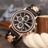 Men Multifunctional Waterproof Wood Watch Calendar Chronograph 3-sub Dials Luminous Handmade Quartz Analog Wristwatches