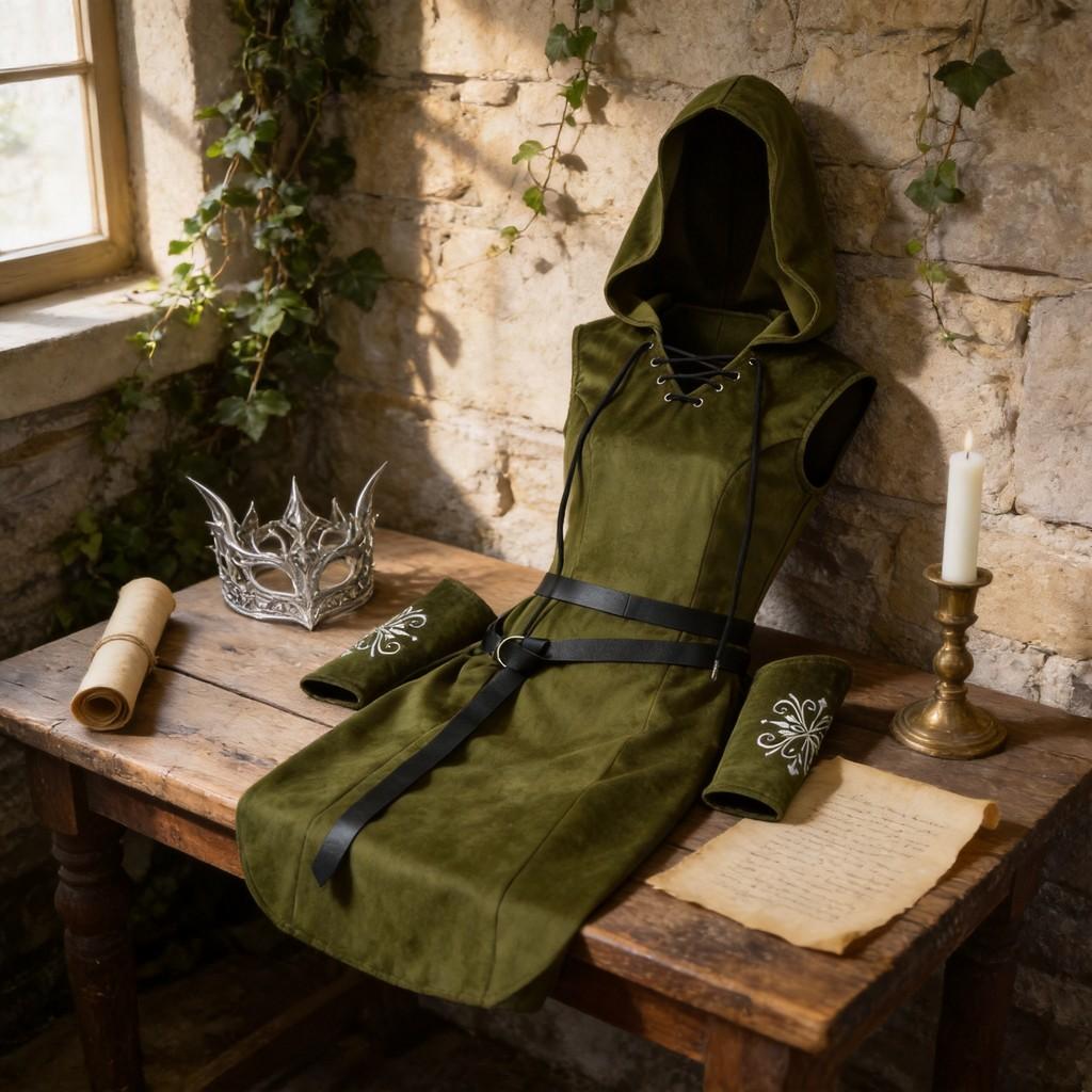 Elfen-Themen-Cosplay-Kostüm für Damen aus Polyesterstoff mit Kapuzenumhang für die Halloween-Party