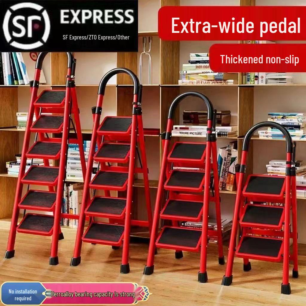 Складная четырехступенчатая портативная многофункциональная бытовая лестница 5-Step Carbon Steel Pedal 500 lbs Black