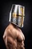 Medieval Crusader Knight Helmet Steel Templar Armor with Brass Cross LARP Costume